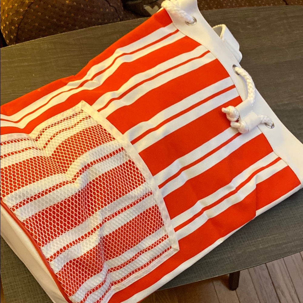 Red and White Striped Tote Bag